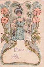 Lithographie Elegante Dame mit Brille, Jugendstil