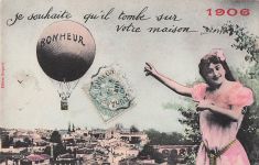 Fantasie-Luftfahrt 1905 Bergeret Französische Fantasie-Postkarte, Heißluftballon, Frau