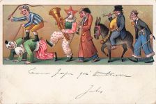 historische französische Karikatur-Ansichtskarte humorvolle Musikanten-Gruppe