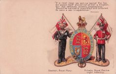 England Postkarte Seemann Royal Navy Gefreiter Royal Marine Maxim Logo ca. 1905