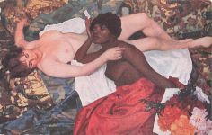 Original 1900s erotische Postkarte, orientalistische Bettszene
