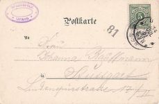 Lithografie-Postkarte "Gruss aus dem Ermsthal" zeigt eine Gesamtansicht von Urach