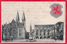 Postkarte zeigt den Altstadtmarkt in Braunschweig mit Blick auf die St. Martini Kirche