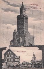 Ansichtskarte Feldberg /Taunus, Aussichtsturm, Strassenpartie mit drei Gasthäusern