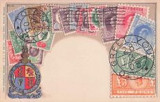 AK Briefmarken und Wappen Englands, Krone