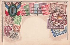 Ansichtskarte Frankreich, Briefmarken und Wappen mit Fahnen