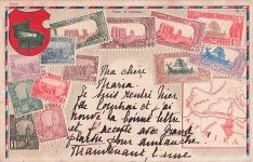 Postkartencollage mit tunesischen Briefmarken