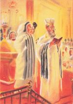 Judaica Alte jüdische Postkarte Tefillin in der Synagoge