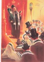 Judaica Alte jüdische Postkarte Tefillin in der Synagoge