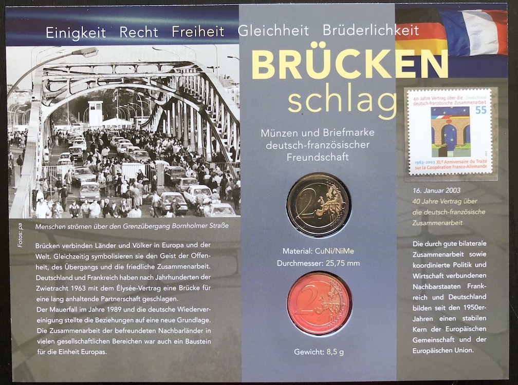 2 Euro 2019 30 Jahre Mauerfall Deutschland + Frankreich im Blister Haus der Briefmarke