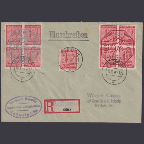 Lokalausgaben Rosswein 1946 - Nr. 1-2 gestempelt auf R-Brief - Roßwein Sachsen