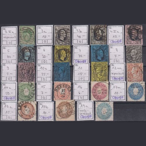 Sachsen 1851-1867 - gestempelter Posten ab MiNr. 2 mit geprüften Werten