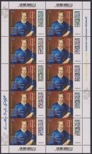 Bund, MiNr. 3658 Bogen postfrisch - 225. Geburtstag Annette von Droste-Hülshoff