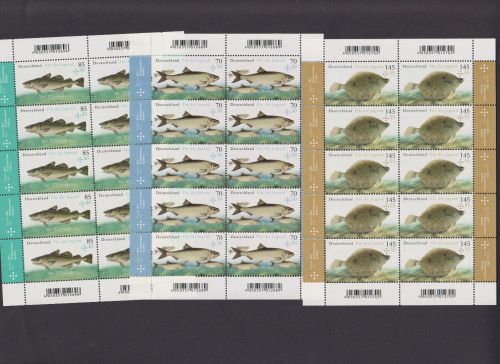 Bund, Michel Nr. 3255-3257 Bogen postfrisch - Fische: Hering, Kabeljau, Scholle