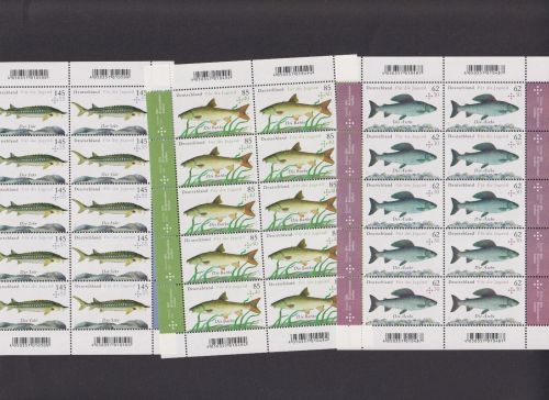 Bund, Michel Nr. 3169-3171 Bogen postfrisch - Fische: Äsche, Stör, Barbe