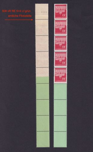 Bund, Michel Nr. 508 vR RE 5+4 Lf grün - amtliche Flickstelle - postfrisch