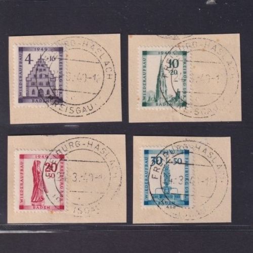 Französische Zone, Baden MiNr. 38-41 A gestempelt - Stempel Freiburg Haslach