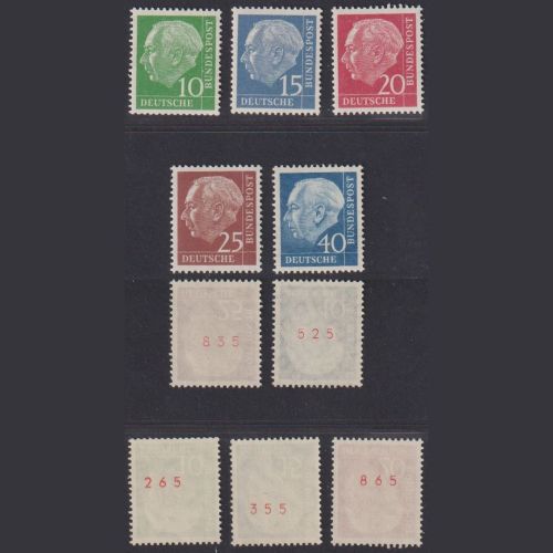 Bund Heuss 183-186 y R + 260 y R - Rollenmarken rote ungerader Nummer postfrisch