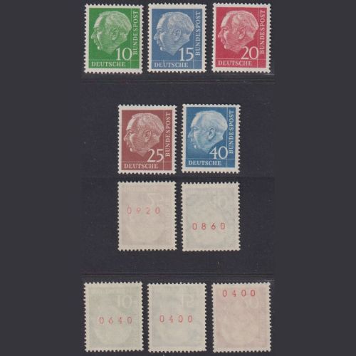 Bund Heuss 183-186 y R + 260 y R - Rollenmarken rote gerader Nummer postfrisch