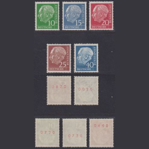 Bund Heuss 183-186 y R + 260 y R - Rollenmarken rote gerader Nummer postfrisch