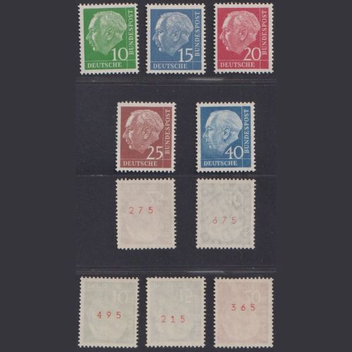 Bund Heuss 183-186 y R + 260 y R - Rollenmarken rote ungerader Nummer postfrisch