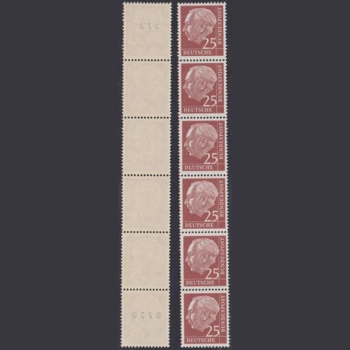 Bund Heuss 186 xw R 6er-Streifen postfrisch Sechserstreifen - Heuss 25 Pf.