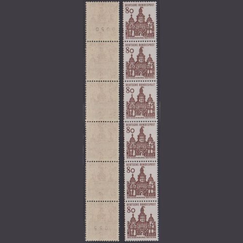 Bund, Michel Nr. 461 R 6er-Streifen postfrisch Sechserstreifen - 80 Pf Bauwerke