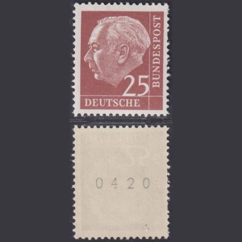 Bund Heuss 25 Pf. / 186 xw R Rollenmarke, gerade Nr. 0420 postfrisch