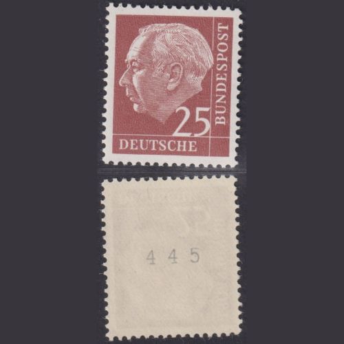 Bund Heuss 25 Pf. / 186 xw R Rollenmarke, ungerade Nr. 445 postfrisch