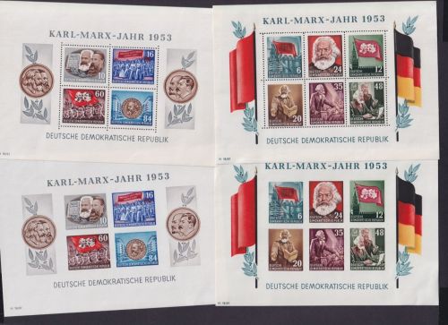 DDR Block 8A, 8B, 9A, 9B postfrisch - alle 4 Marx-Blocks komplett