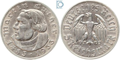 Deutsches Reich, 5 Mark 1933 A, Martin Luther, Jäger 353