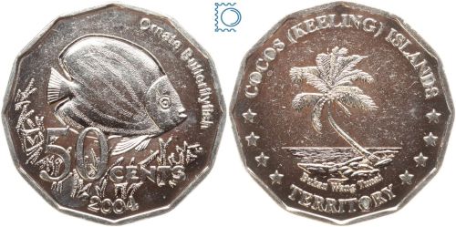 Cook Inseln, 50 Cent 2004, Keeling Cocos Islands, Butterflyfisch Fisch