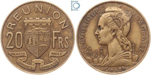 Reunion 20 Francs 1962 Aluminiumbronze, Französische Kolonien