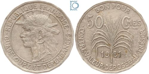 Guadeloupe 50 Centimes 1921, Französische Kolonien