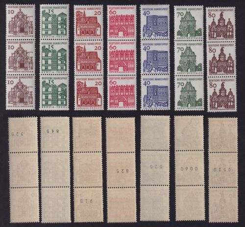 Bund, Michel Nr. 454-461 R Rollenmarke 3er-Streifen postfrisch