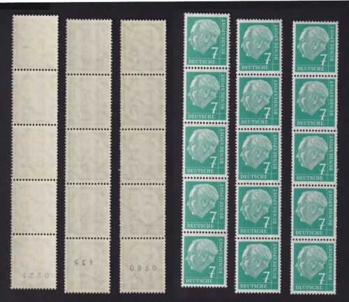 Bund Heuss 181 xw R Fünferstreifen Rollenmarke alle drei Rollengrößen postfrisch