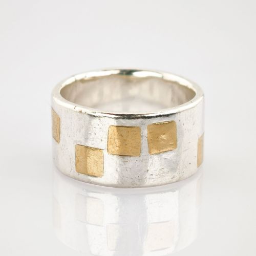 Geometrischer Ring aus Silber und Gold um 1970 | Gr. 58