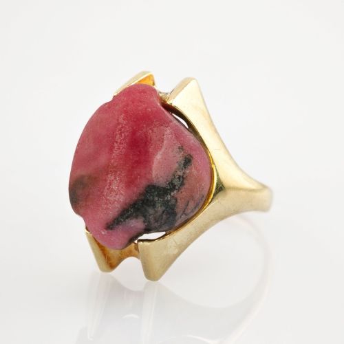 Organisch-Modernistischer Goldring mit Rhodonit | 585 / 7,0g / Gr. 54