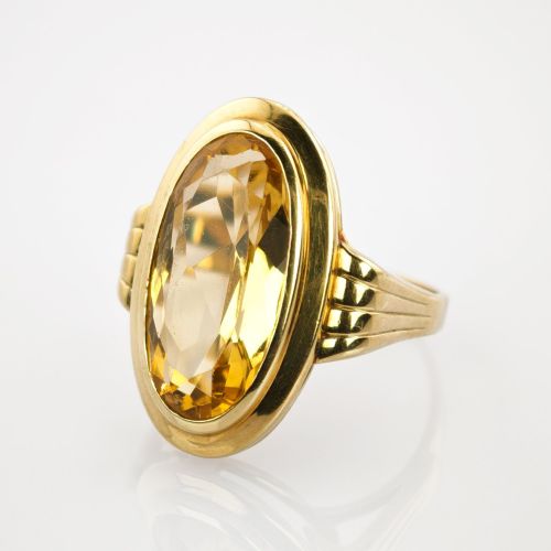 Goldring mit Citrin im Stil der 1960er Jahre | 585 / 6,1g / Gr. 55