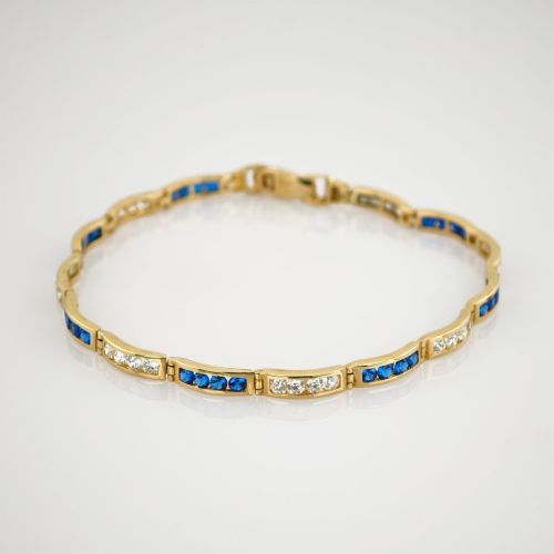 Goldarmband mit blauem Spinell und Quarz im Art-Déco-Stil