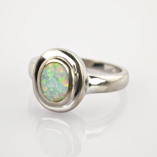 Silberring mit Opal-Cabochon um 1970 | Gr. 56