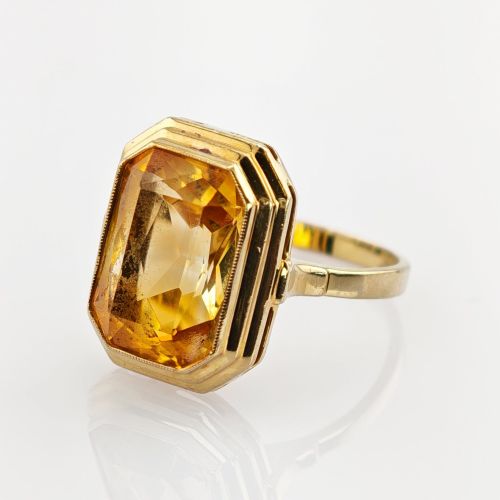 Goldring mit gelbem Spinell im Art-Déco-Stil | 333 / 4,3g / Gr. 55