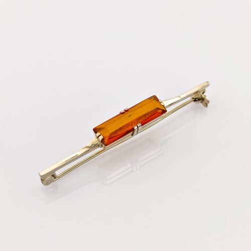 Silber Brosche mit orangem Glasstein Art-déco Stil