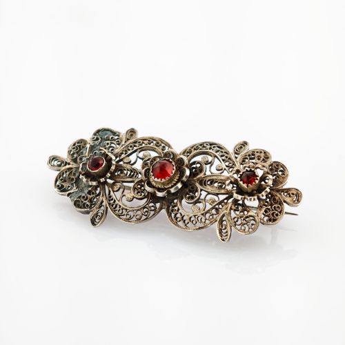 Silber Brosche mit Granaten -Jugendstil um 1900