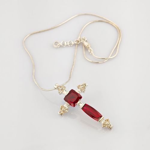 JOOP! Silber Halskette mit Kreuzanhänger und rotem Zirkonia