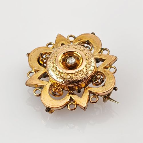 Biedermeier-Brosche aus vergoldetem Silber mit Diamantrose, um 1850