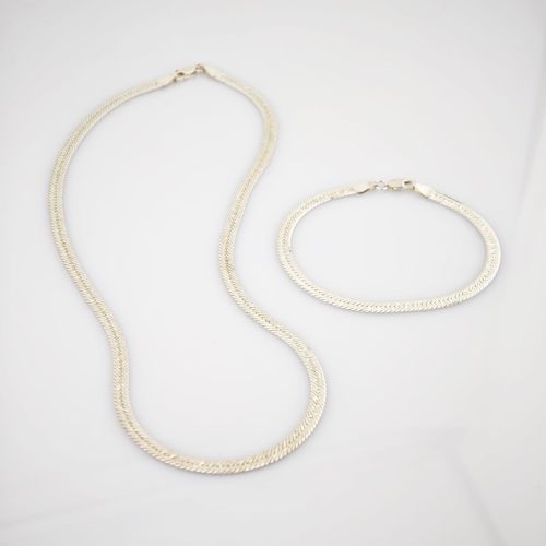 Elegantes Schmuckset aus Silber – Kette und Armband im Flachpanzerdesign