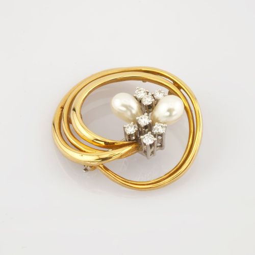 Elegante Brosche aus Gold mit Perlen und Diamanten