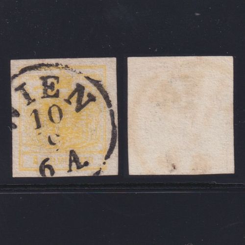 Österreich 1850 - MiNr. 1 Y a zitonengelb gestempelt WIEN 10/9/GA
