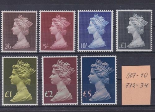 Großbritannien MiNr. 507-510 + 732-734 Pfundwerte postfrisch